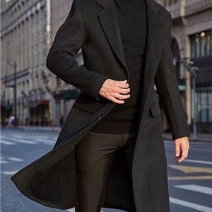 SOMTHRON Mens Casual Trench Coat Slim Fit Long Jacket Overcoat w/Pockets, BLACK